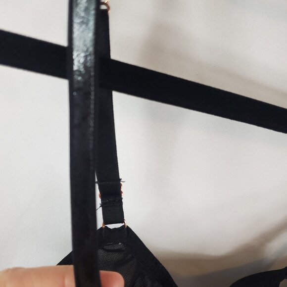 Savage X Fenty Black Glossy Flossy Quarter Cup Bra Embroidered Tulle 38C - Picture 6 of 13